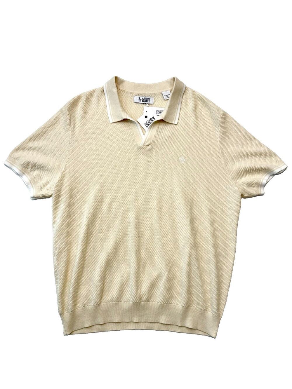 Original Penguin Men XL Short Sleeve Knit Golf Polo Beige Casual Luxury NWT $110